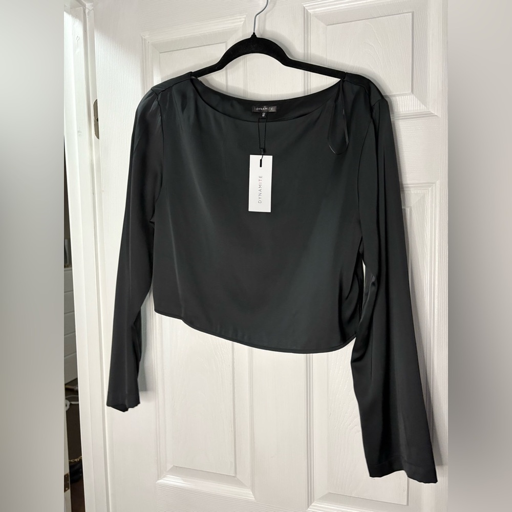 Dynamite satin shell blouse jet black